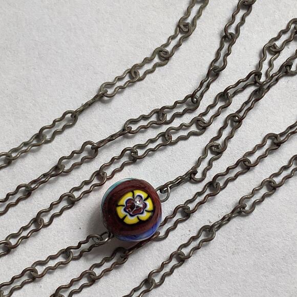 VTG 1950s 60s Millefiori Glass Bead Necklace Long Opera Silver Tone 54" Colorful - Picture 14 of 14